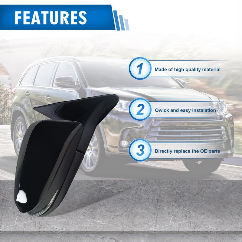 Paderson Right Passenger Side Mirror Assembly Fits 2014-2019 Toyota Highlander