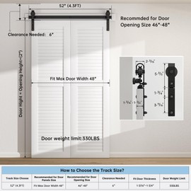 BONIKLUBA 52" Bi-Folding Sliding Barn Door Hardware Track Kit,Smoothly&Quietly,Side Mounted Black Roller,Easy Install,Door Not Included [Fit Double 24" Bifold Doors]