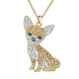 Fashion Jewelry ~ Pet Lovers Theme Crystal Chihuahua Dog Pendant Necklace for Women Casual