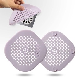 2 Pack Drain Hair Catcher Silicone Drain Cover Hair Stopper with Suction Cup for Shower Kitchen Bathroom Light Purple