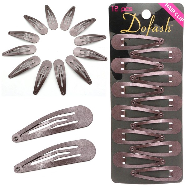 Dofash Snap hair clips metal basic grips 5cm /2in hair accessories girls 12pcs (Brown)