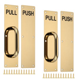 GINZER 2 Pack Push Pull Door Handle Set, Commercial Heavy Duty Sliding Door Handles, Perfect for Garage Restaurant & Business Place，3.93 X 11.81 inch（Gold）