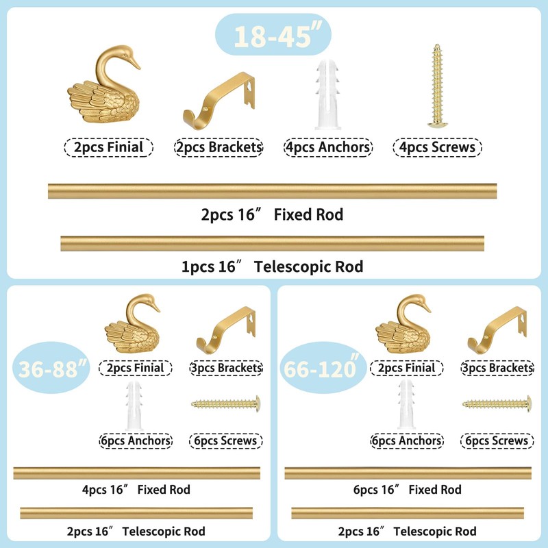 TANGWIN Gold Curtain Rods for Windows 48 to 84 Inch(4-7ft),1