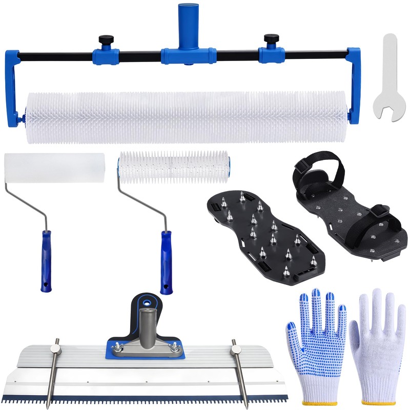 BERXOL 18-Inch Self-Leveling Cement Tool Kit, Upgraded Spike Roller Set