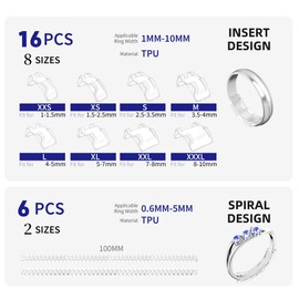 22 Pack Invisible Ring Size Adjuster for Loose Rings,2 Styles Ring Reducer Jewelry Guard Ring Resizer,Multiple 16 Inserts 8 Sizes and 6 Spirals 2 Sizes,Silicone Ring Tightener Fit for Almost Ring