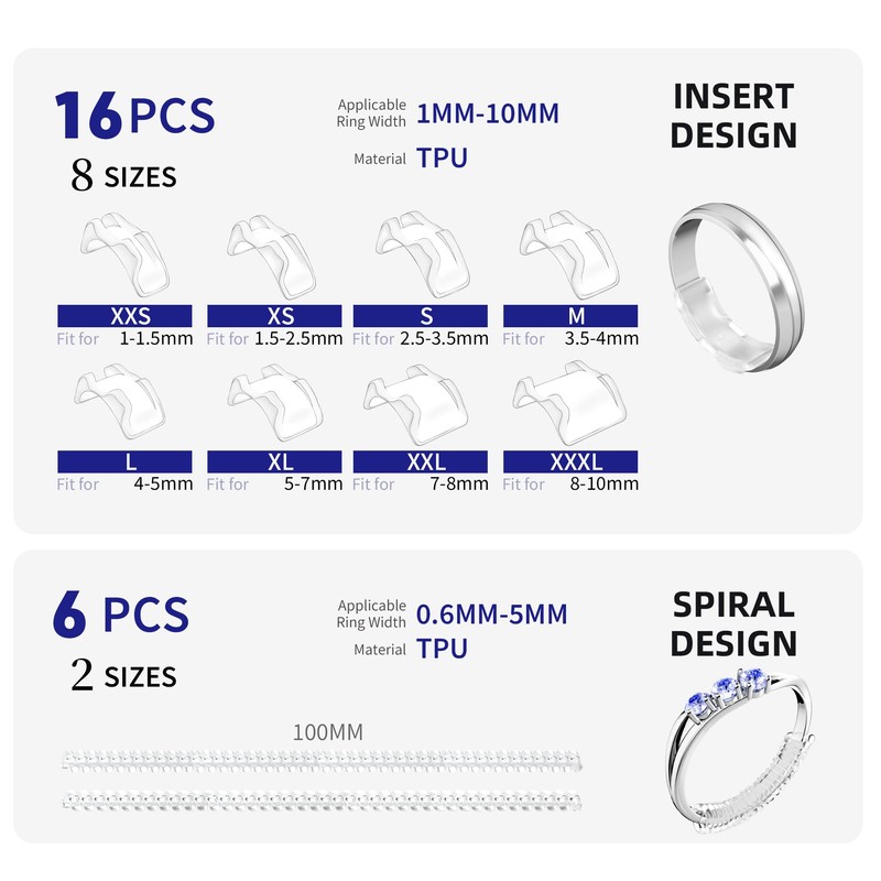 22 Pack Invisible Ring Size Adjuster for Loose Rings,2 Styles
