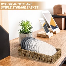 Mckanti 10 Pcs Drink Coasters with Basket, 5 Colors Absorbent Coasters for Drinks, Minimalist Cotton Woven Coaster Set for Home Decor Tabletop Protection Suitable for Kinds of Cups, 4.3 Inches.