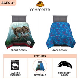 Franco Kids Bedding Super Soft Microfiber Reversible Comforter, Twin/Full, Jurassic World Dominion