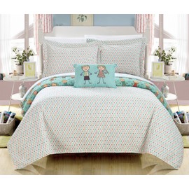 Chic Home Jacala 3 Piece Reversible Quilt Set Happy Kids Theme Printed Design Coverlet Bedding - Decorative Pillow Sham IncludedFull Size, Twin, Green