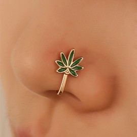 Vacaonio Green Leaf Nose Ring - Clip On, U Shape, Maple Leaf Cuff - Fashion Jewelry for Women