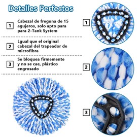 Paquete de 5 cabezales de repuesto para fregona de microfibra,cabezales de repuesto para mopa giratoria，compatibles con Vileda, mopa giratoria O-Cedar (Segunda Generación)