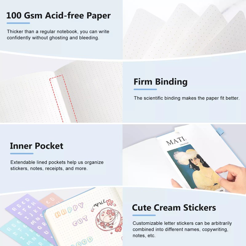 Unbranded Dotted Notebook A5 Bullet Dotted Journal Hardcover Dot Grid