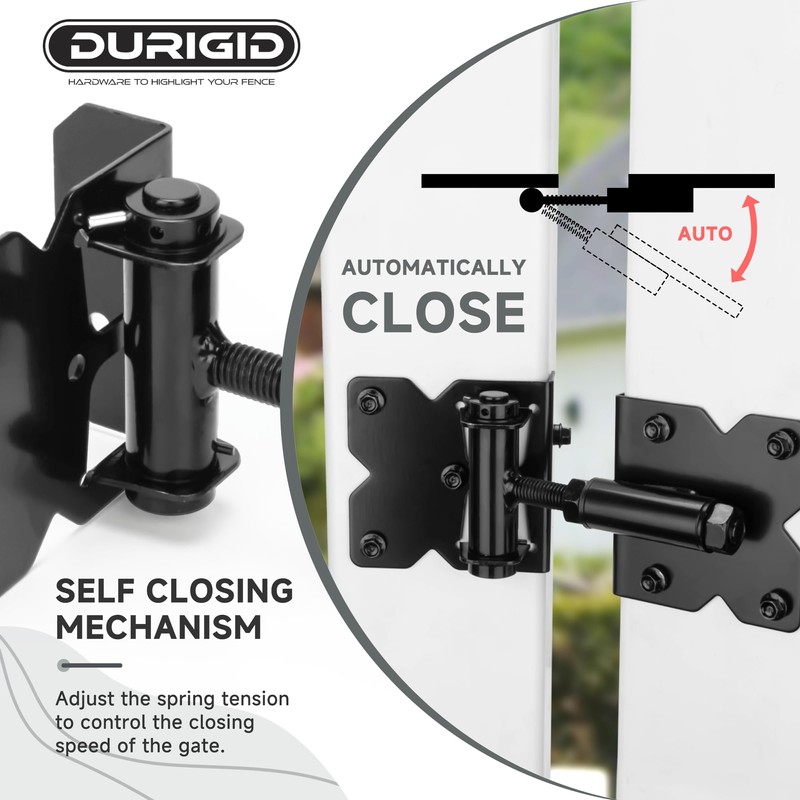 DURIGID Automatic Self Closing Gate Hinge for Vinyl, Steal Gate,