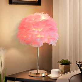 ZYLEIESENBAO Pink Feather Lamp Gold Table Lamp Furry Romantic Goose Feather Nightstand Desk Lamp Cute Girl's Gift Wedding Bedroom Bedside Decorative Table Lamp