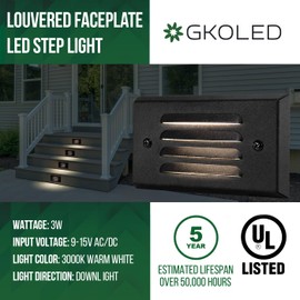 GKOLED 6 Pack Low Voltage LED Stair Light, Surface Mount Outdoor Step Lights with Horizontal Louvered Faceplate for Steps Decks Pathway Stairs Fences, 12V 3W 3000K, IP66 Rated Waterproof, Aluminum