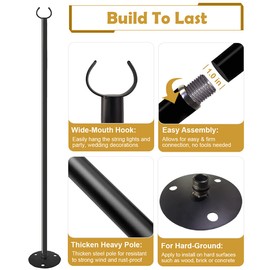 Derkniel 10 FT Outdoor String Light Pole Stand for Hard Ground, Adjustable Globe Patio Light Post for Hanging Outside Decorate Lighting, 2 Packs