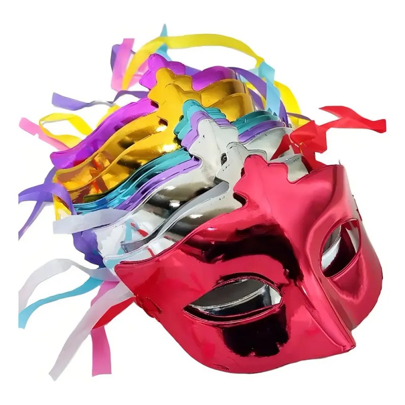 12 Antifaces Metalicos Plastico Antifaz Fiest