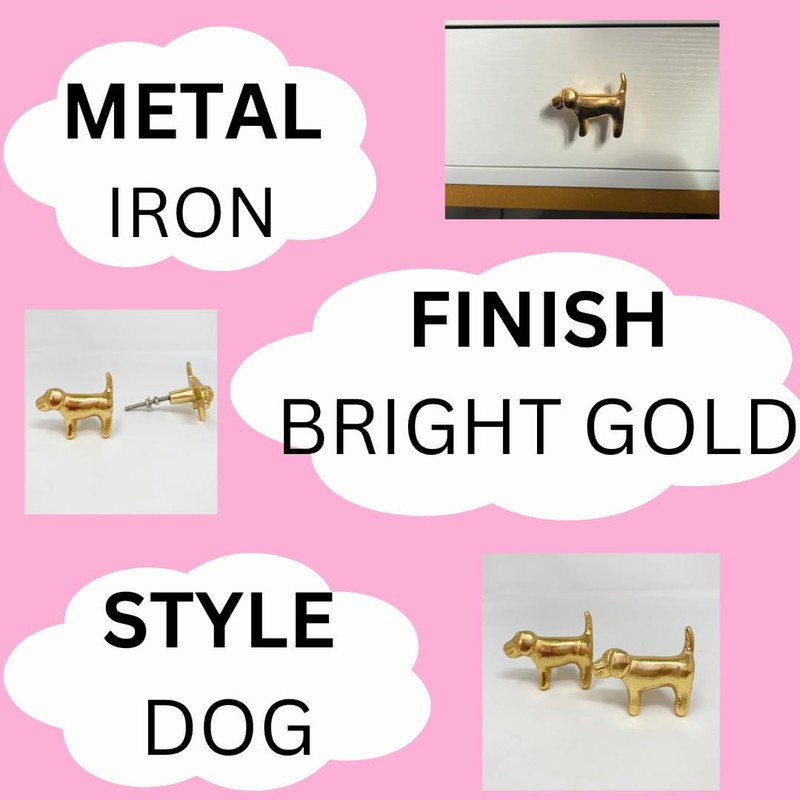 Bright Gold Animal Drawer Knobs - Dresser Cabinet (9. Dog)