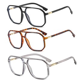 bullabulling 3 Pack Oversized Spring Hinge Reading Glasses for Women Men,Retro Blue Light Computer Reader Frame (black/demi/gray, 1.75, x)