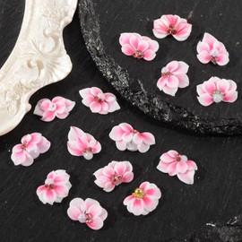 QIMYAR 30Pcs Pure Handmade Acrylic Flower Nail Charms Set, Mixed Design 3D Sculpted Floral Nails with Rhinestone Crystal Handmade 3D Summer Nail Flower Nail Art Accessories Manicure DIY Crafts