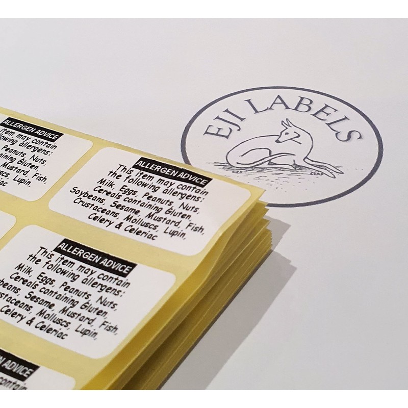 200 Allergen Advice Labels. Allergy Warning Stickers. Food Allergy Labels