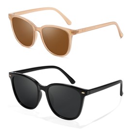 SIPHEW Pack of 2 Women's Polarised Classic Sunglasses with UV400 Protection Wrap Around for Women, A2 - Black/Grey + Brown/Brown