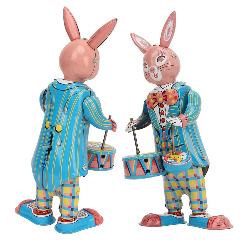 Rabbit Clockwork Toy Retro Metal Swinging Drumming Rabbit Wind Up