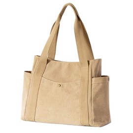 Aquamie Women's Simple Canvas Tote Bag, Shoulder Bag, Canvas, beige brown