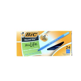 BIC Round Stic Xtra Life Capped Ball Pens, Blue Ink, Medium, Pack of 24