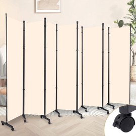 Room Divider Folding Privacy Screens with Wheels, 6FT Tall Divider for Room Separation, Movable Room Partitons and Dividers, Indoor Room Dividers Panel with Fabric (Beige, 8 Panel-172‘’-Wheels)