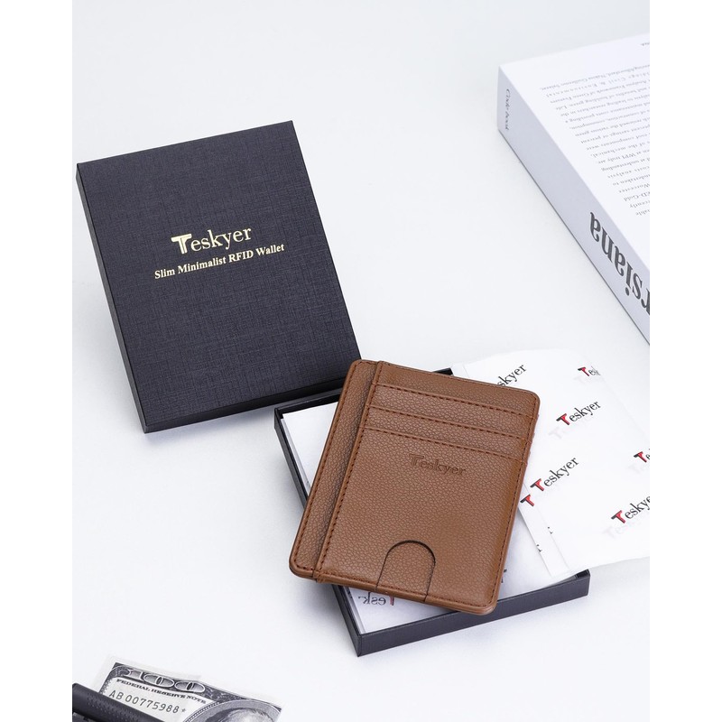 Teskyer Mini Wallet Men's Small Card Case, PU Leather Slim
