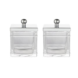 Indecor Home Glass Cotton Jar Holder 2 Pack– Silver/Chrome Lid, Elegant Bathroom Storage Canister for Qtips, Cotton Balls, Floss, Makeup Organizer, Vanity & Bathroom Organization