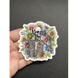 Skeleton Sticker, Flowers, Floral, Waterproof, Decal, Tumbler Sticker, Laptop, Water Bottle