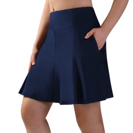 beroy Women's Swim Skirts Swimsuit Bottoms High Waisted Swimming Skorts with Zipper Pockets Bathing Suit Tummy Control (Navy,XL)