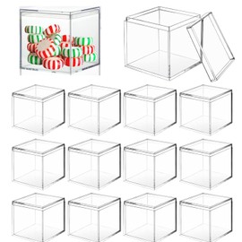 12 Pack Acrylic Boxes Clear Acrylic Cube Box with Lid 2.2 x 2.2 x 2.2 Inch Acrylic Square Containers Display Box for Candy Jewelry and Pill