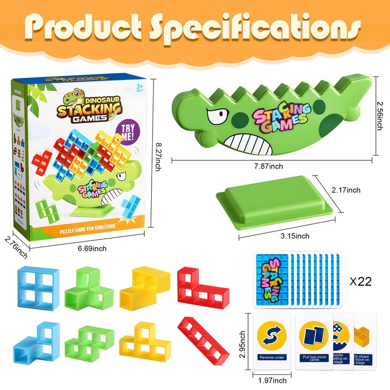 64 Pcs Dinosaur Tetra Tower Balance Stacking Blocks Game –
