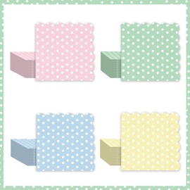 100 Pcs Scalloped Cocktail Napkins Bulk 6.5 Inch 2-Ply Disposable Paper Napkins for Wedding Birthday Party Supplies - 4 Colors (Green, Yellow, Pink, Blue)