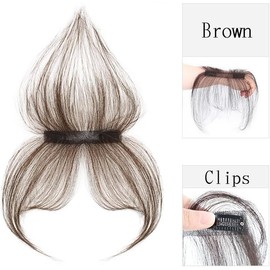 Natural Color Bangs Hair Clip, Air Bangs 3D Real Human Hair in Hair Extensions Natrual Curved for Women Daily Wear (Mocha, One size)