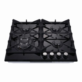 Eascookchef Kitchen Gas Cooktop Dual Burners Black Tempered Glass Countertop Drop-in Gas Hob
