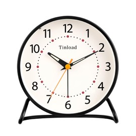 Tinload 4.5" Antique Retro Analog Alarm Clock, Small Silent Desk Clock with Night Light, Snooze, for Living Room, Bedroom, Bedside, Desk(Black)