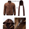 FLAVOR Men Brown Leather Motorcycle Jacket with Removable Hood (Large