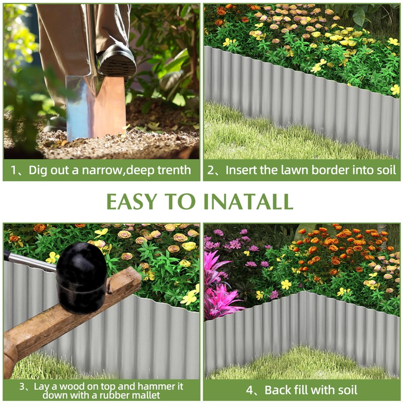 Metal Garden Edging Border, Corrugated Steel Landscaping, DIY for Lawn