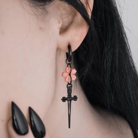 Gothic Hoop Earrings for Women Black Dagger Sword Flower Earrings Goth Jewelry Gifts for Women Statement Hoops for Gothic Dresses