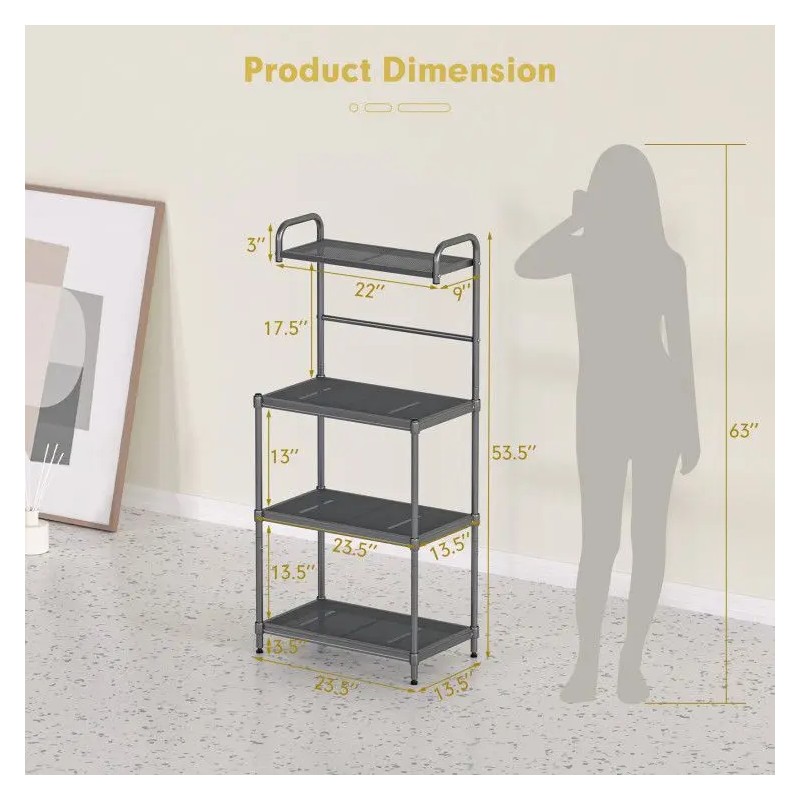 4-Tier Microwave Storage Rack for Kitchen Metal Shelving Unitscolor: Black