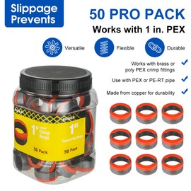 Pro 50-Pack EFIELD 1-inch Pex Copper Crimp Rings With End Stop, Black-Oxidized Surface Treatment
