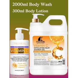 Roushun 2pcs  Set Vitamin C Exfoliating Body Wash+ Whitening VC Lotion,[USA Stock 🇺🇸]