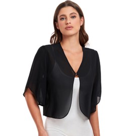 SURVODJA Womens Chiffon Cropped Cardigans Lightweight Sweaters Short Sleeve Bolero Shrugs for Dress(Black,XL)