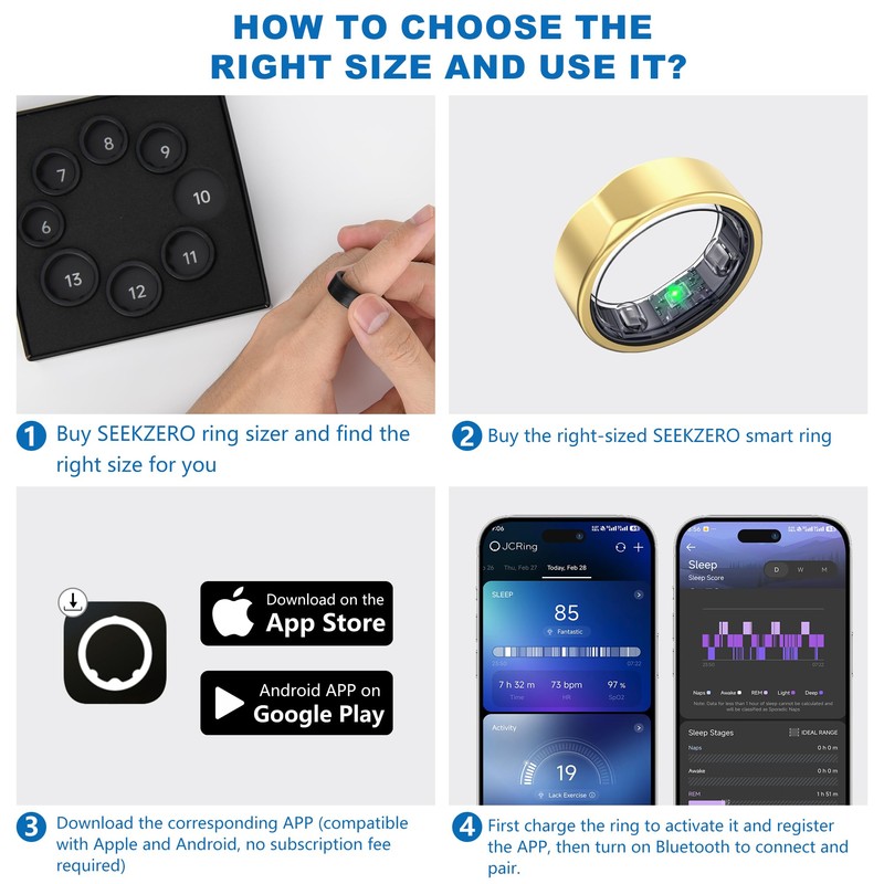 SEEKZERO Smart Ring for Women Men - Titanium Health Fitness