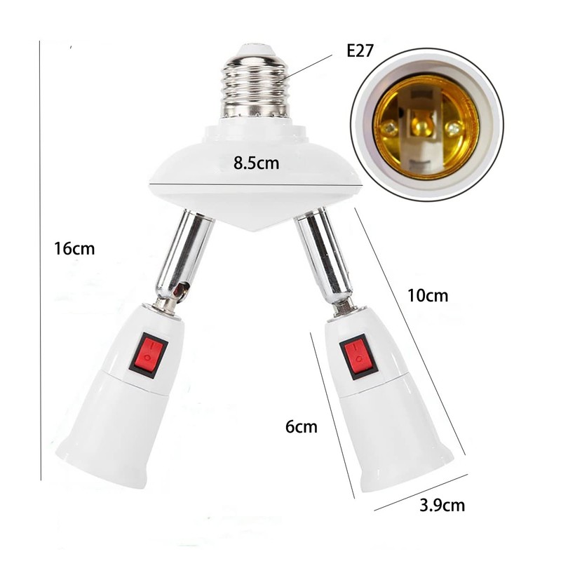 CLWHJ-360 Degrees Adjustable 2 in 1 E26/E27 Splitter Socket Adapter.