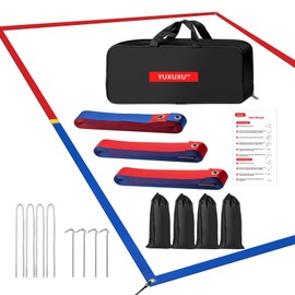 YUXUXU Professional Beach Volleyball Lines for Sand-2inch [Doubles 2V2, Short Court 26.3' X 52.6'], Highly Visible, All-Weather, with Stainless Anchors & Sand Bags - Red and Blue